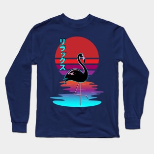 Relax - Relaxing Black Flamingo Synthwave Sunset Rirakkusu Long Sleeve T-Shirt